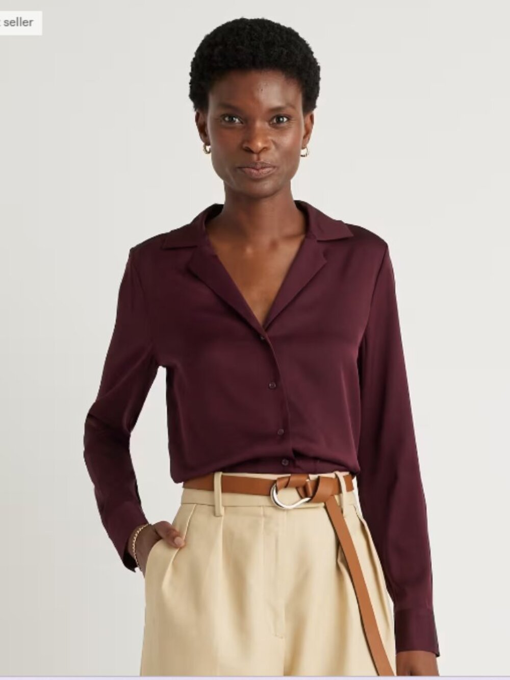Quince Washable Stretch Silk Notch Collar Blouse Size Large